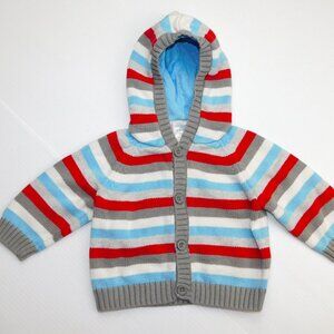 Gymboree Red, Blue, Gray White Striped Cardigan Sweater Baby Boys 6-12 Months